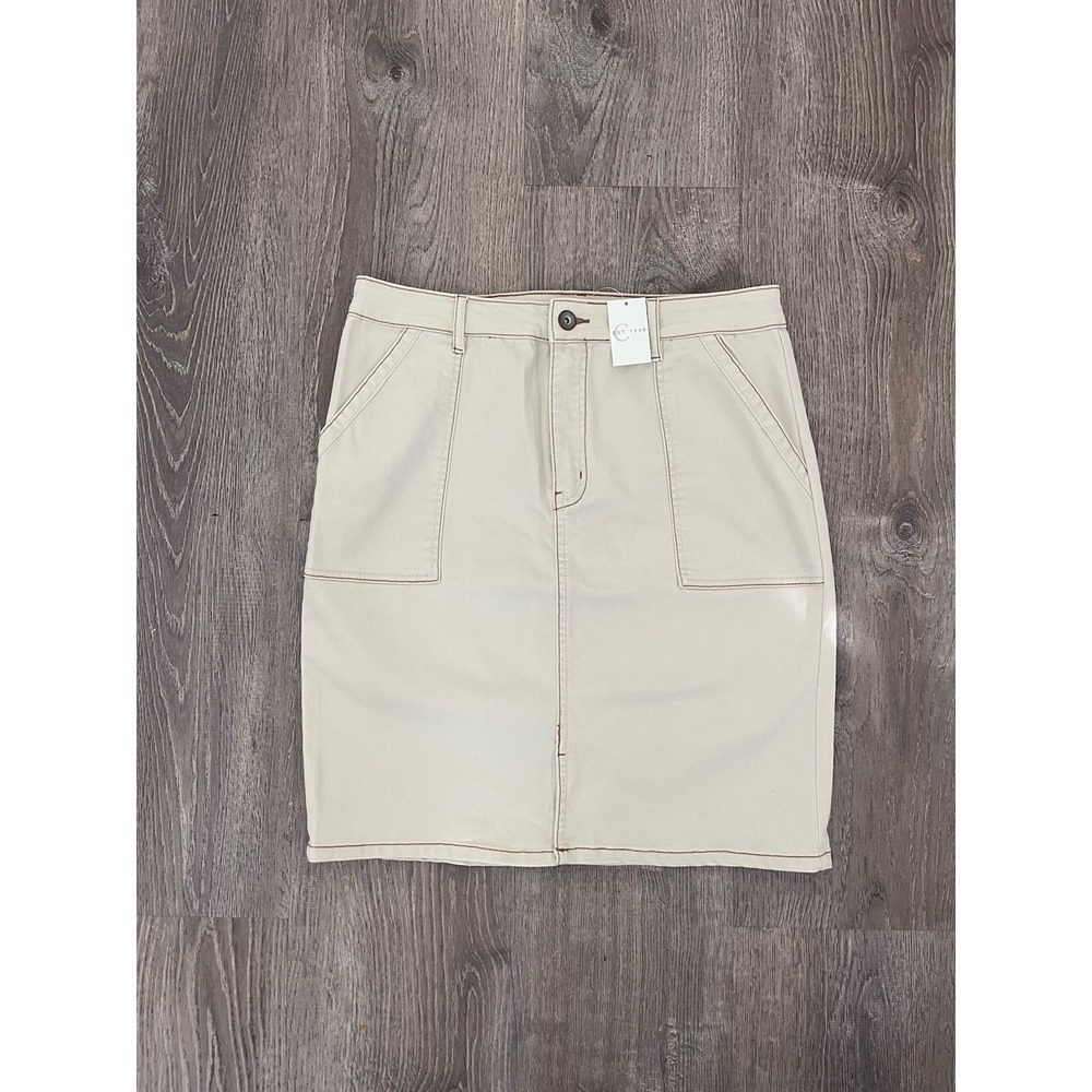 EST.‎ 1946 Denim Skirt Size 14 Beige Contrast Stitch Mini Pencil NWT STRECH